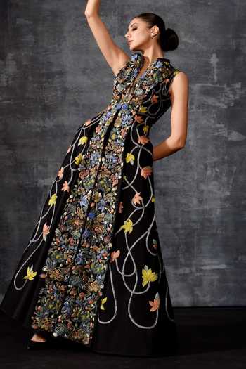 Samant Chauhan Sleeveless Floral Embroidered Gown 