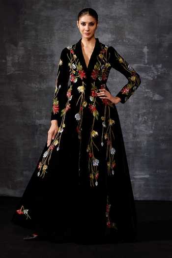Samant Chauhan Floral Embroidered Jacket Gown 