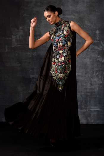 Samant Chauhan Floral Embroidered High Neck Gown 