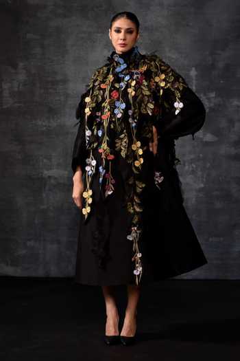 Samant Chauhan Floral Applique Cape Dress 