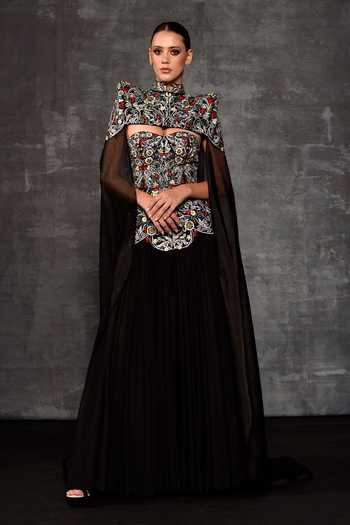 Samant Chauhan Regal Tapestry Embroidered Gown With Detachable Cape 