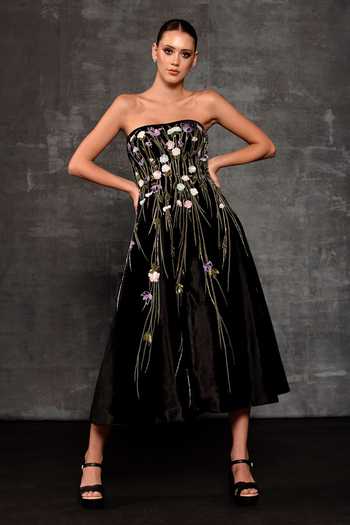 Samant Chauhan Bandeau Floral Embroidered Midi Dress 