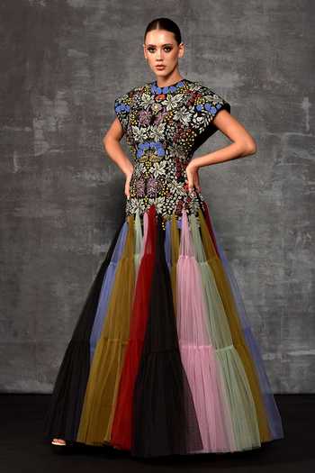 Samant Chauhan Floral Embroidered Flared Gown 