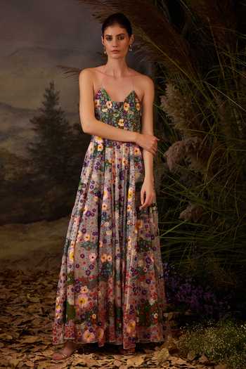 Samant Chauhan Floral Halter Neck Gown 