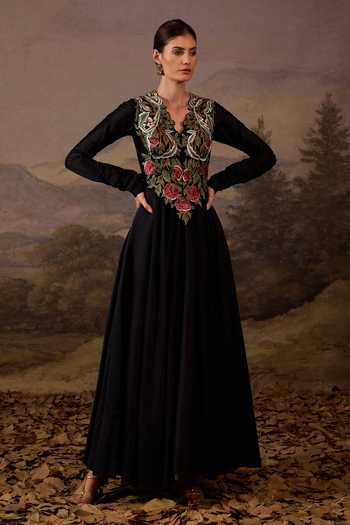 Samant Chauhan Floral Embroidered Flared Gown 