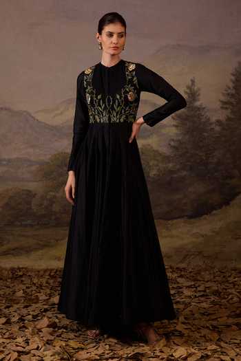 Samant Chauhan Floral Embroidered Bodice Gown 