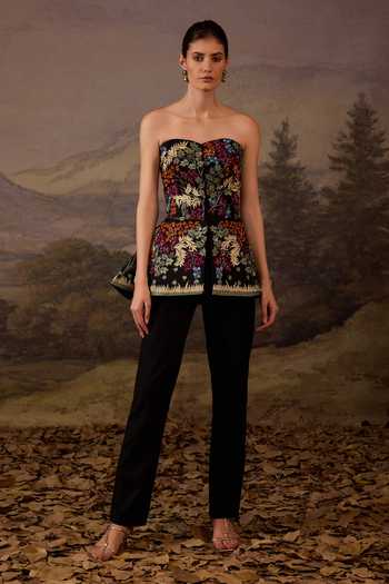 Samant Chauhan Floral Pattern Strapless Top & Pant Set 