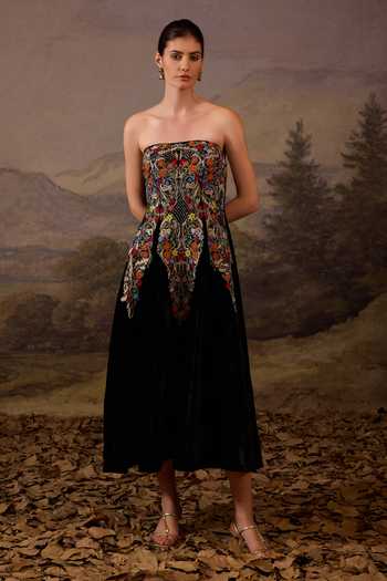 Samant Chauhan Strapless Embroidered Dress 