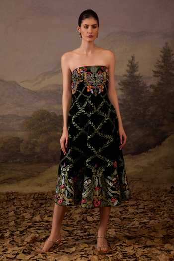 Samant Chauhan Floral Embroidered Bandeau Dress 