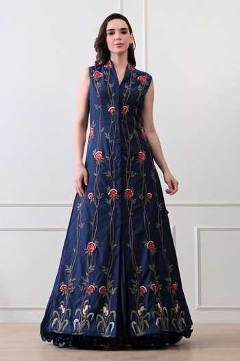 Samant Chauhan Blue Floral Embroidered Gown 
