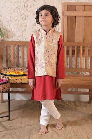 The Plum Bum Floral Pattern Nehru Jacket & Kurta Set 