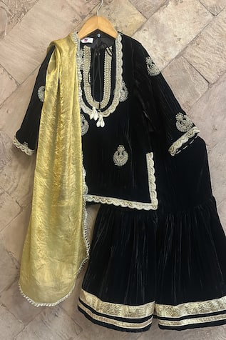 The Plum Bum Embroidered Velvet Kurta Sharara Set 