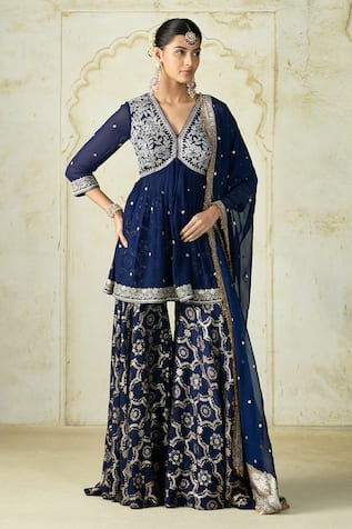 Gopi Vaid Rida Embroidered Peplum Kurta Sharara Set 