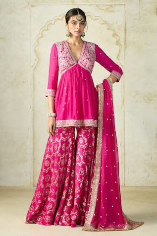 Gopi Vaid Rida Embroidered Peplum Kurta Sharara Set 