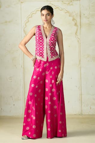 Gopi Vaid Mizna Geometric Pattern Vest & Palazzo Set 
