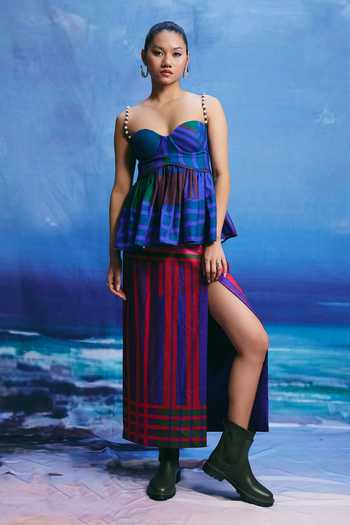 ZiP by Payal & Zinal Ocean Kiss Bustier Top & Slit Skirt Set 