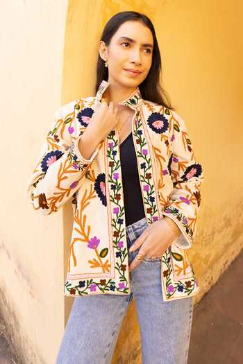 ASRUMO Velvet Floral Hand Embroidered Jacket 
