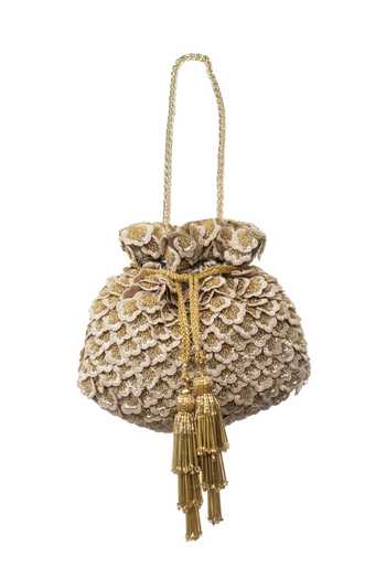 SG Collection By Sonia Gulrajani Gold Velvet Embroidered Potli 