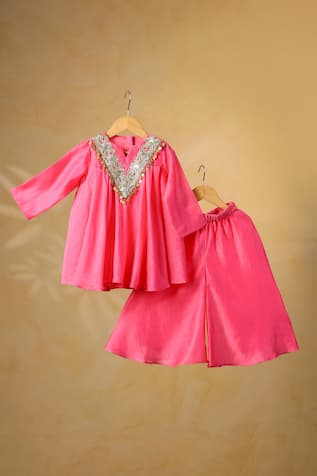 Casa Ninos Yoke Embroidered Kurta & Sharara Set 