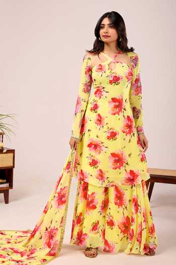 Damoiselle Sunehri Phool Printed Viscose Georgette Kurta Set 