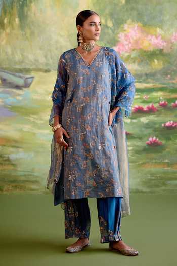 Naaz By Noor Jor Baagh Blue Embroidered Chanderi Kurta Set 