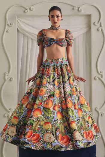 Payal & Zinal Fusion Printed Gaji Silk Blouse & Lehenga Set 