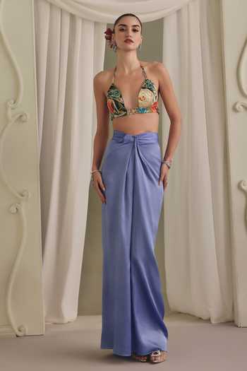 Payal & Zinal Hand-Embroidered Bustier & Draped Skirt Set Mulberry Satin 