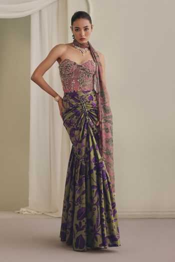 Payal & Zinal Beaded Embroidered Printed Net Corset & Skirt Set 