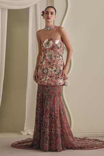 Payal & Zinal Embroidered Gaji Silk Net Top & Skirt Set 