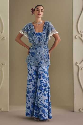 Payal & Zinal Pearl-Embellished Printed Net Freezy Twill Bustier Set 