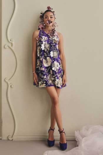 Payal & Zinal 3D Floral Embellished Velvet Sleeveless Mini Dress 