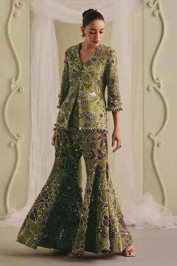 Payal & Zinal Embellished Frezzy Twill Jacket & Palazzo Set 