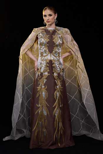 Samant Chauhan Embroidered Gown With Cape 