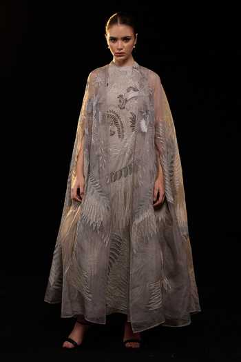 Samant Chauhan Embroidered Gown With Cape 