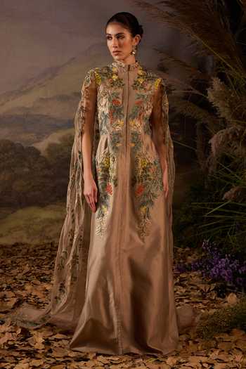 Samant Chauhan Embroidered Floral Cotton Silk Gown 