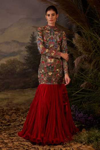 Samant Chauhan Multicolored Floral Embroidered Cotton Silk Maxi Dress 
