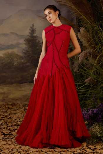 Samant Chauhan High-Low Cotton Silk & Net Dori Zardosi Gown 