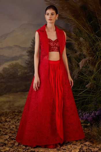 Samant Chauhan Floral Pattern Jacket Lehenga Set 