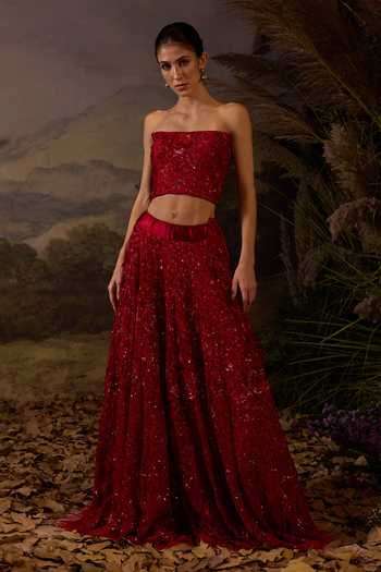 Samant Chauhan Zardozi Embroidered Cotton Silk & Organza Top & Skirt Set 