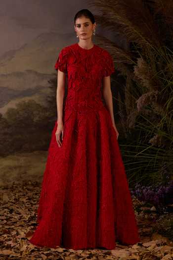 Samant Chauhan Zardozi Embroidered Tonal Texture Cotton Silk Gown 