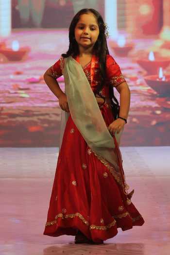 Yuvraani Jaipur Cherry Red Embroidered Lehenga Set 