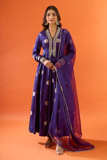 Shyam Narayan Prasad Polka Dot Woven Anarkali Set 