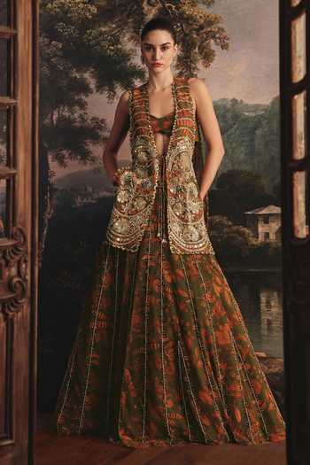 Payal & Zinal Floral Print Cape & Lehenga Set 