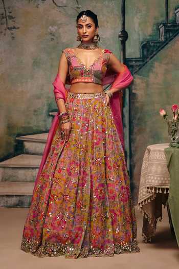 Label Moni K Haseena Floral Embroidered Lehenga Set 