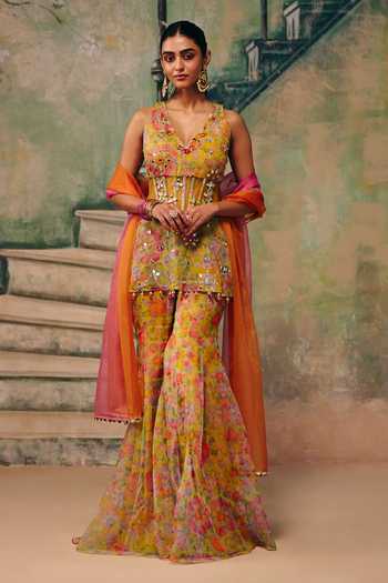 Label Moni K Peplum Sharara Organza Set 