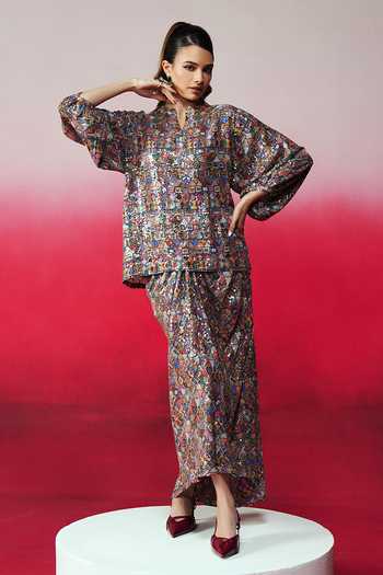 Rainas Sequin Work Top & Skirt Set 