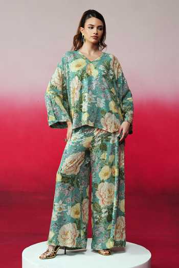 Rainas Raani Sequin Georgette Top & Pant Set 