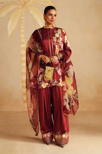 Rainas Dewrose Printed Satin Kurta & Pant Set 