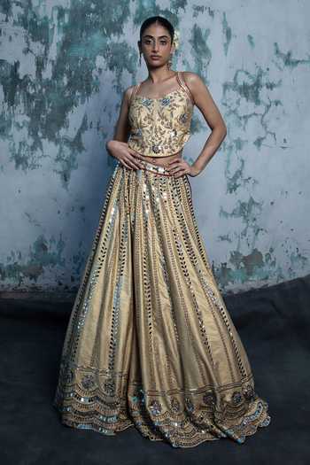 Vandana Sethi Mirrorwork Raw Silk Lehenga Set 