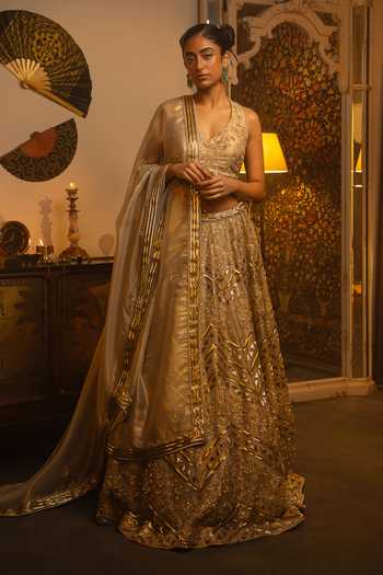 Vandana Sethi Organza Embroidered Lehenga Set With Blouse & Dupatta 